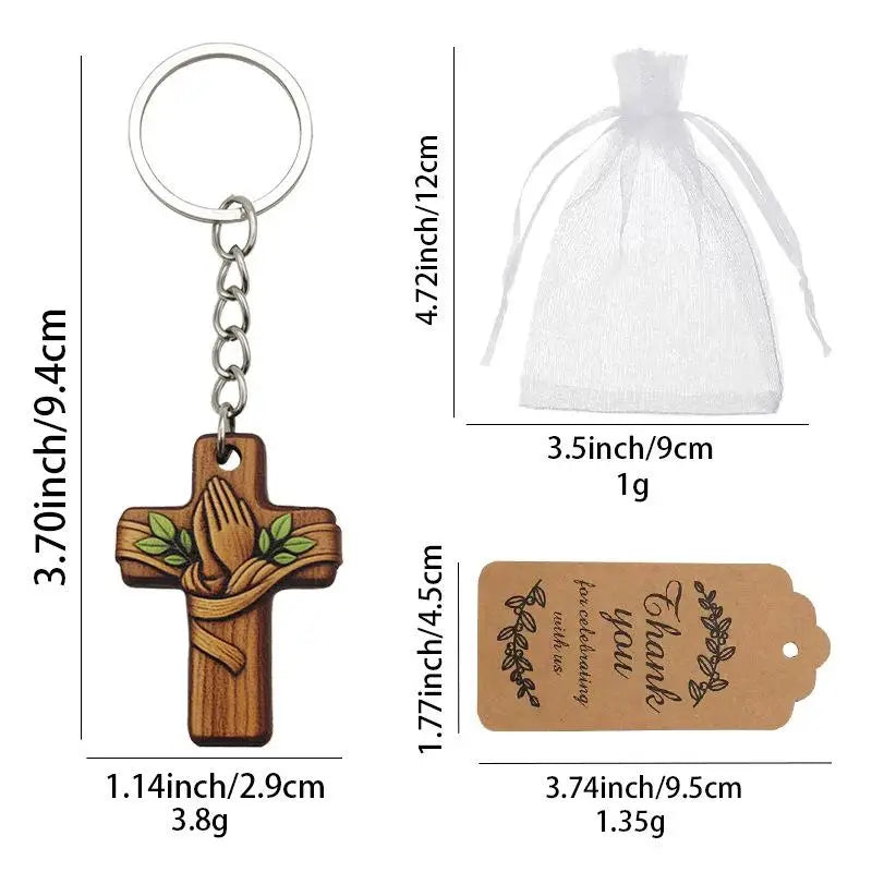 Wood Cross Keychain Dove Print – Baptism & Wedding Gift Set Religious Gift Keychain Richie's