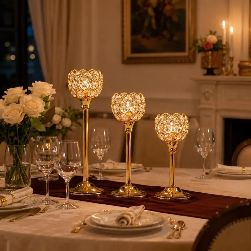 Gold Crystal Tealight Candle Holder – Festive Home Decor Candle Holder Richie's