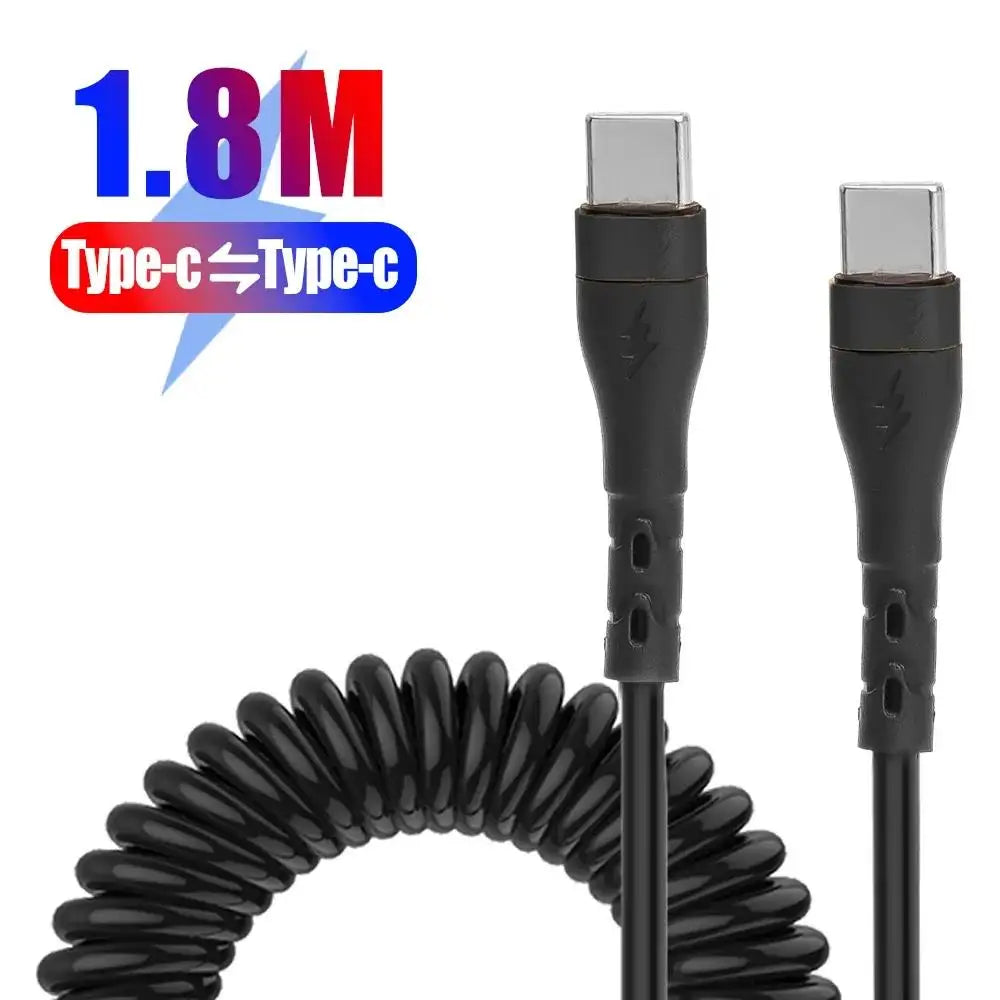 USB-C Spring Car Cable 120W PD Fast Charging – 1M/1.8M USB-C Charging Cable Richie's Black-1.8m