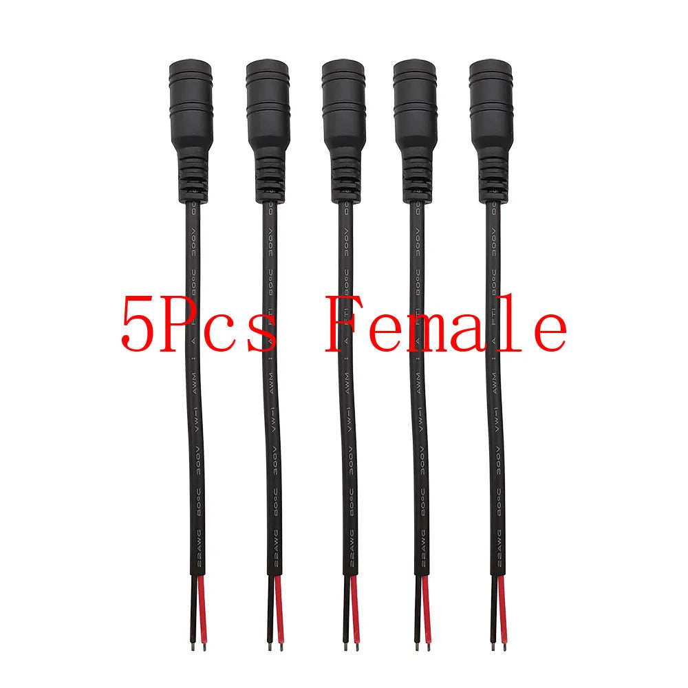DC Power Pigtail Cable 5.5mm x 2.1mm Male Female Barrel Connector DC Power Connector Richie's 5Pcs Female