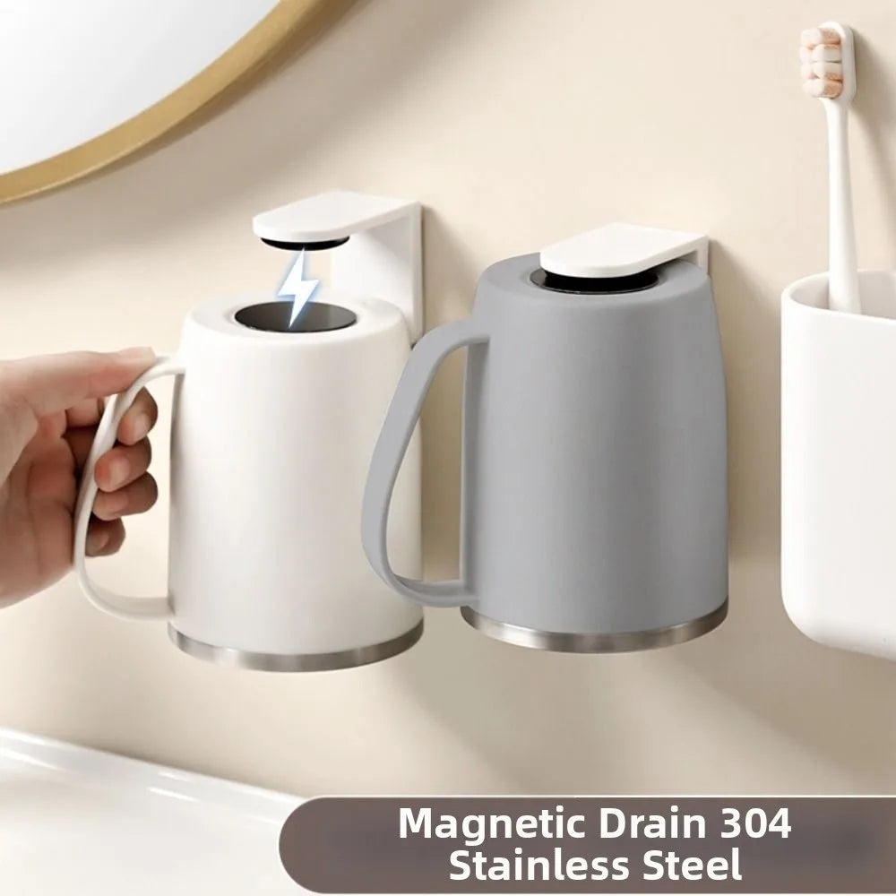 304 Stainless Steel Magnetic Mouthwash Cup – No-Drill 400ml Bathroom Cup Holder Richie's