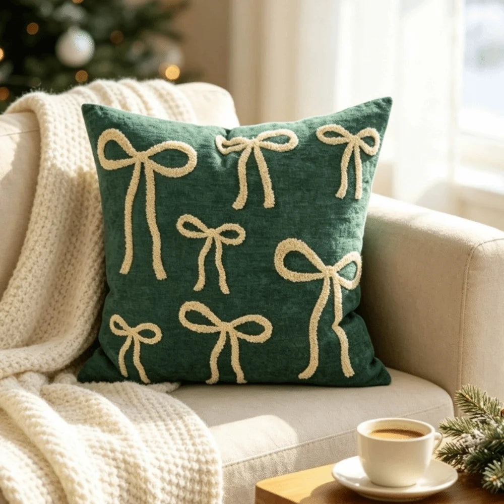 Chenille Christmas Tree Pillow Cover – Embroidered Holiday Cushion Throw Pillow Cover Richie's E