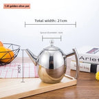 Stainless Steel Teapot Kettle 1L–2L with Filter | Gas & Induction Stovetop Tea Kettle Richie's 1L Silver Olive pot