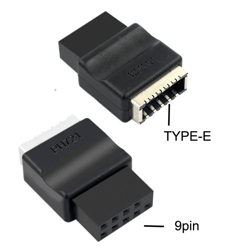 USB 2.0 9-Pin to USB Type-E Front Panel Header Adapter for PC USB Header Adapter Richie's 9Pin to TypeE Model2