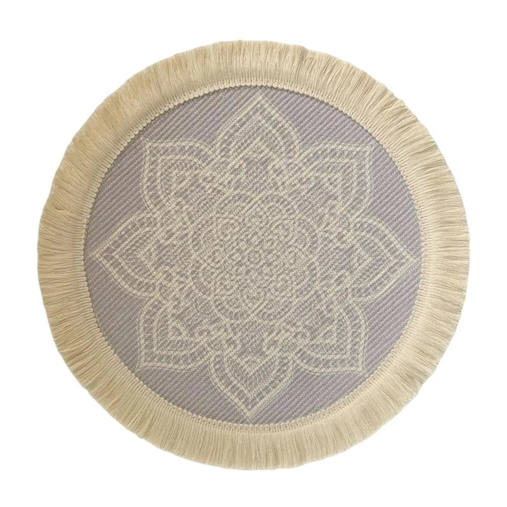 Bohemian Round Woven Placemat – Heat Resistant & Non-Slip Tassel Woven Placemat Richie's Purple L