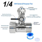 RO Feed Water Adapter 1/2 to 1/4 3/8 with Shut-Off Ball Valve Water Filter Adapter Richie's A