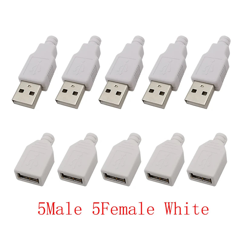 10Pcs USB 2.0 Type A Male Female 4-Pin Soldering Connector USB Soldering Connector Richie's White 5M 5F