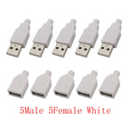 10Pcs USB 2.0 Type A Male Female 4-Pin Soldering Connector USB Soldering Connector Richie's White 5M 5F