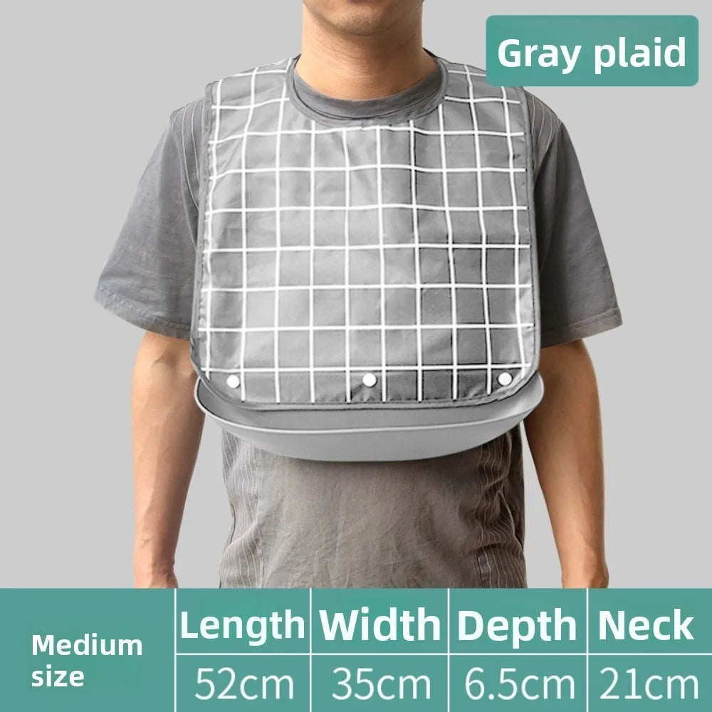 Waterproof Adult Bib Washable Dining Apron S/M/L Adjustable Adult Dining Bib Richie's Grey-M