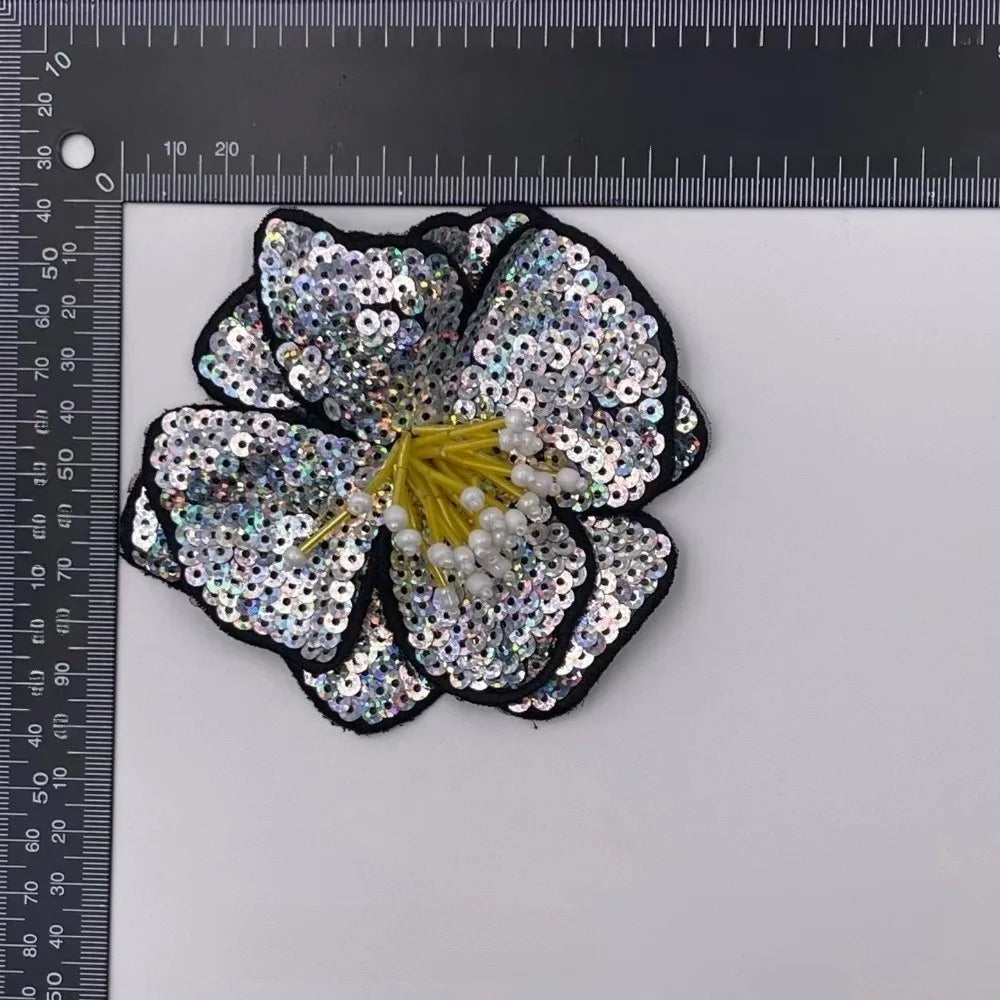 3D Handmade Beaded Flower Sew-On Patch – Colorful Sequin Applique Sew-On Applique Patch Richie's Silver