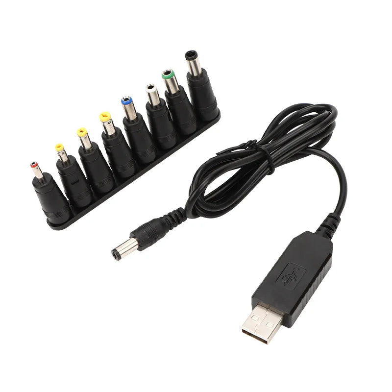Universal USB to DC 9V Power Cable – 8 Interchangeable Connectors USB Power Cable Richie's Black