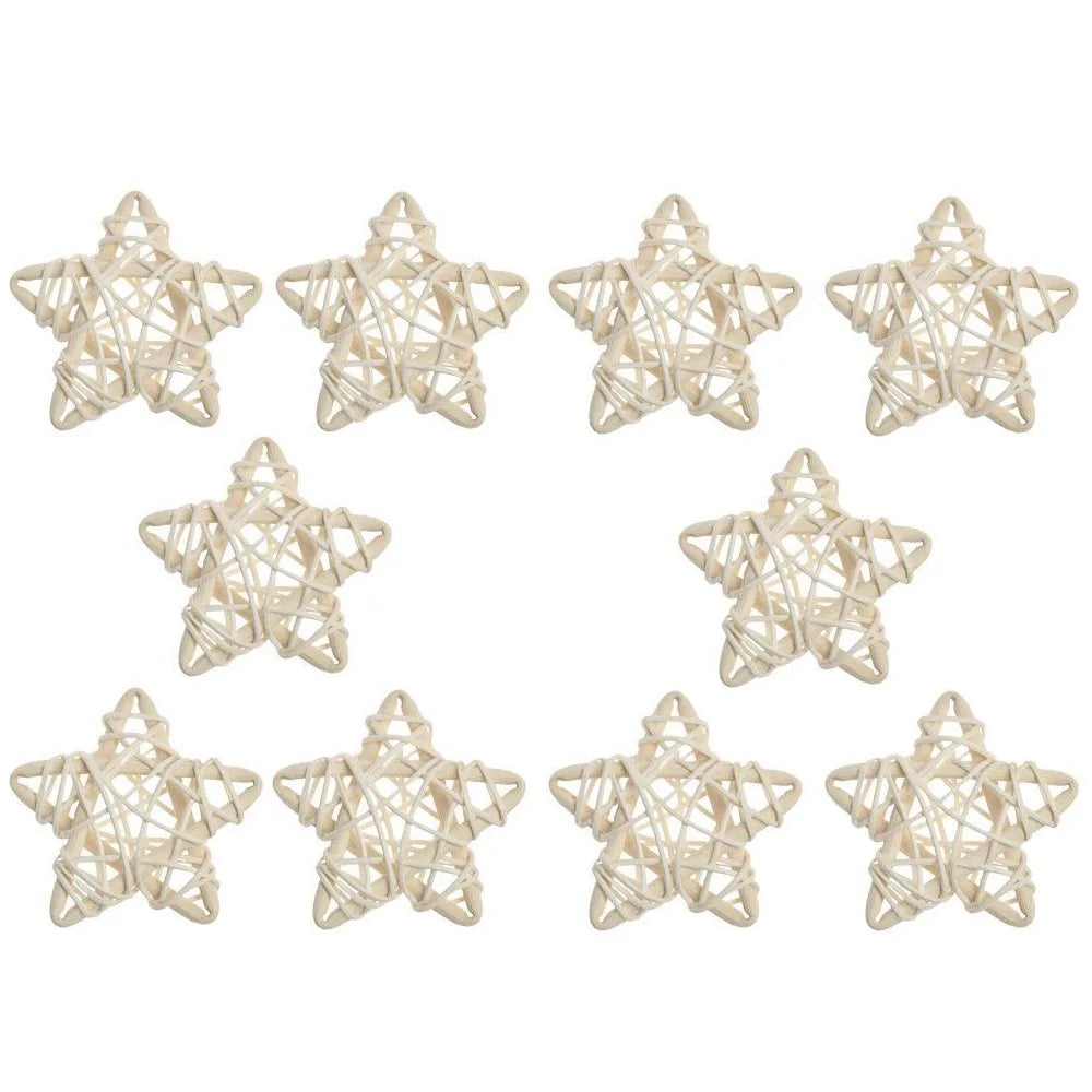 10PCS Rattan Ball Star Heart Moon Fish Xmas Tree Ornaments Christmas Ornaments Richie's 6cm star-white