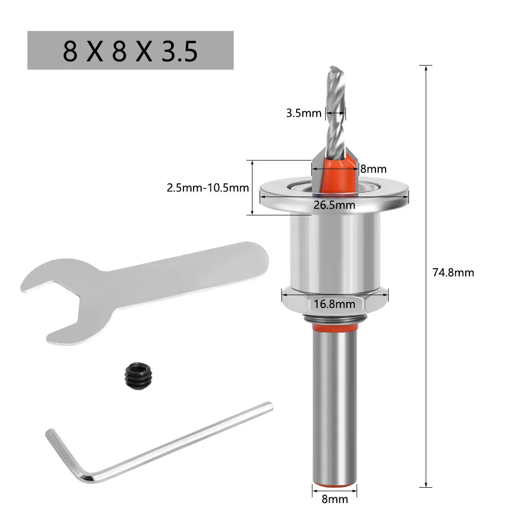 Adjustable Countersink Drill Bit Set 8mm Shank – 5 Sizes Countersink Drill Bits Richie's 8x8x3.5