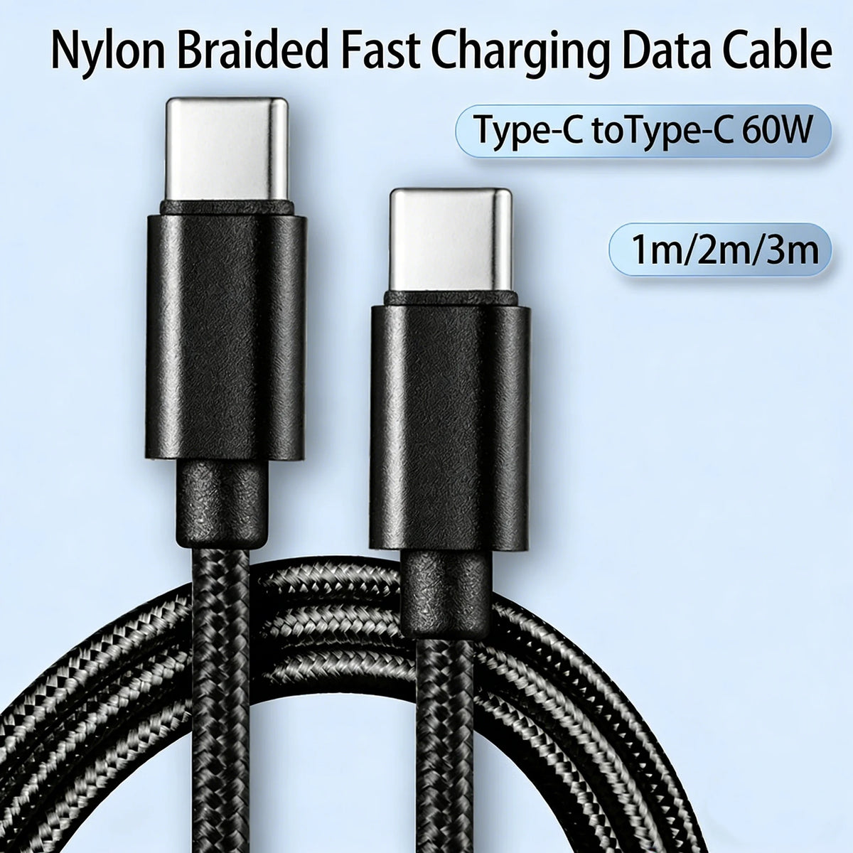 USB-C to USB-C Cable 60W Fast Charging Nylon Braided 1m 2m 3m USB-C Charging Cable Richie's