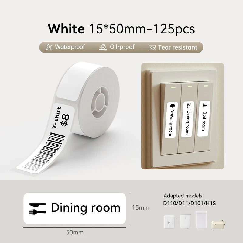 Niimbot D11/D110/D101 Thermal Label Paper – Waterproof Anti-Oil Thermal Label Tape Richie's White 1550