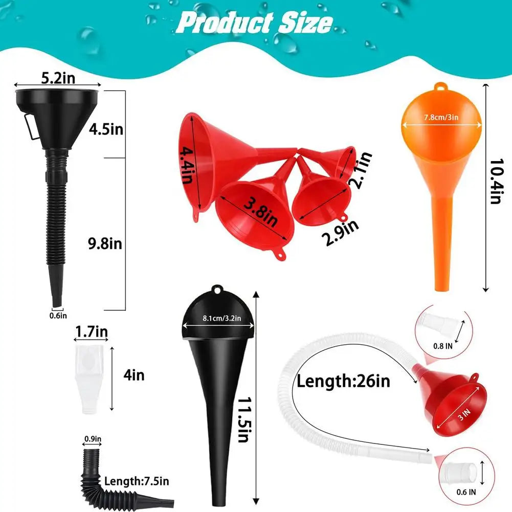 Automotive Fuel Oil Funnel Set – Flexible Long Neck & Filter Automotive Funnel Set Richie's