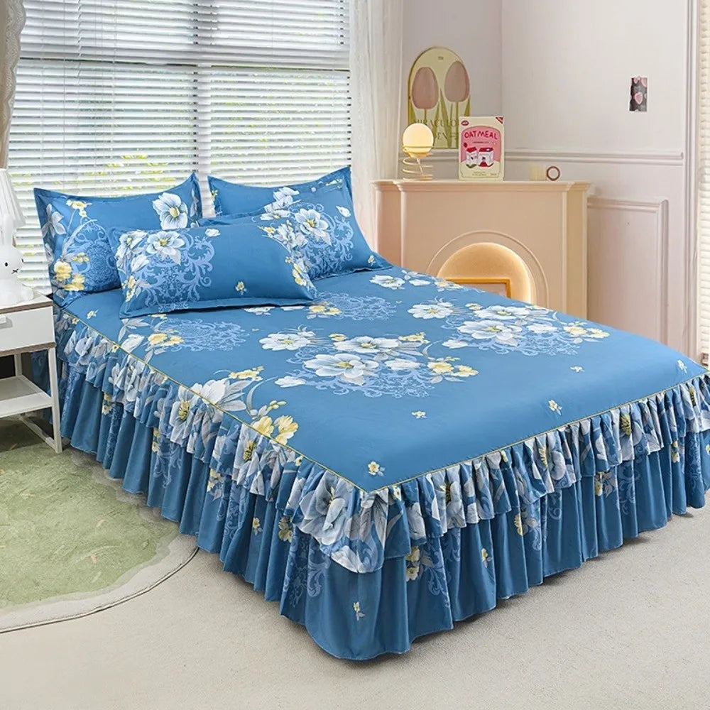 Floral Lace 3-Piece Cotton Bedsheet Set – 120/150CM Bed Skirt Bedsheet Set Richie's