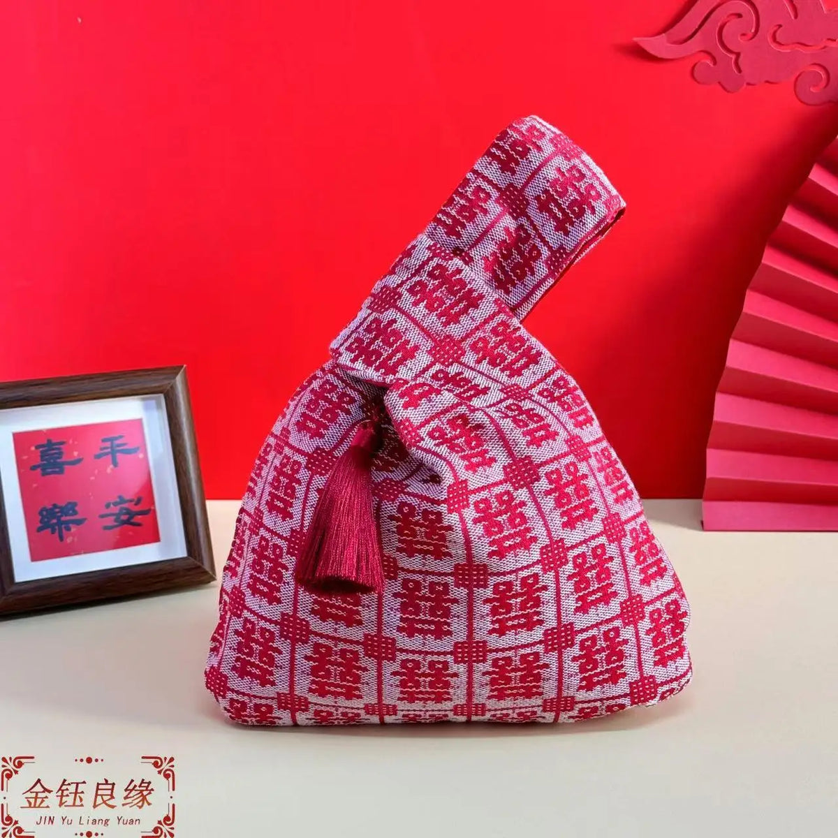 Chinese Tassel Wrist Bag Embroidery Hanfu Wedding Gift Pouch Wrist Bag Richie's red 3 without flower