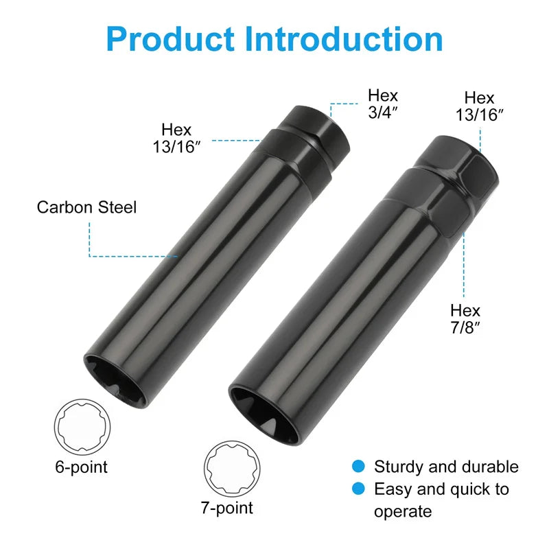 6 & 7 Spline Lug Nut Socket Set – M12 & M14 Wheel Key Lug Nut Socket Set Richie's
