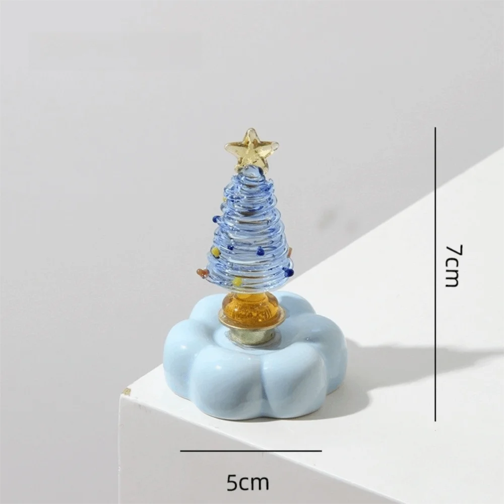 Glass Christmas Tree Figurine with Rotating Ceramic Base | Mini Christmas Figurine Richie's Blue