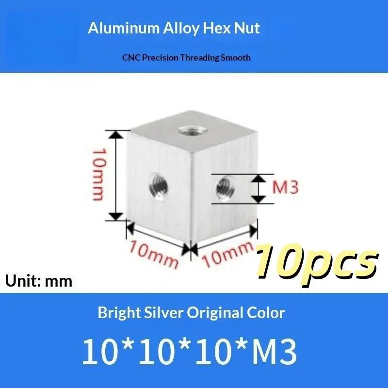10pcs M3 Aluminum Alloy Square Cube Nut Connector Block DIY Hardware Fastener Nuts Richie's A7