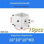 10pcs M3 Aluminum Alloy Square Cube Nut Connector Block DIY Hardware Fastener Nuts Richie's A7