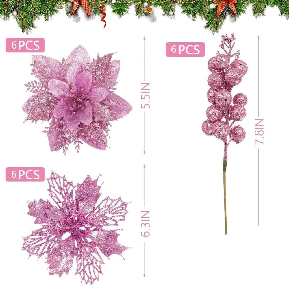 3-Layer Glitter Artificial Christmas Flower Bouquet Set Christmas Flower Bouquet Richie's