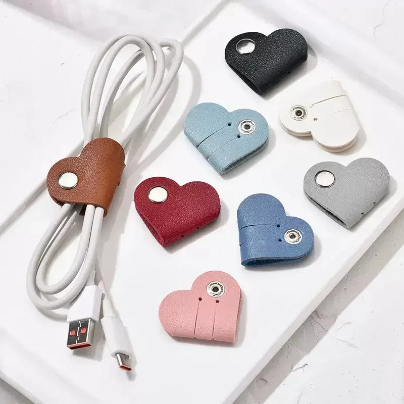 PU Leather Heart-Shaped Cable Organizer & Headphone Clip Cable Organizer Clip Richie's