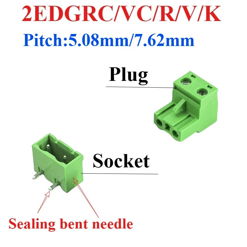 5.08mm 7.62mm PCB Terminal Block 2EDG Male Female Connector Set PCB Terminal Block Richie's NO.4 8P 2 Set|Plug and Socket|7.62mm Pitch