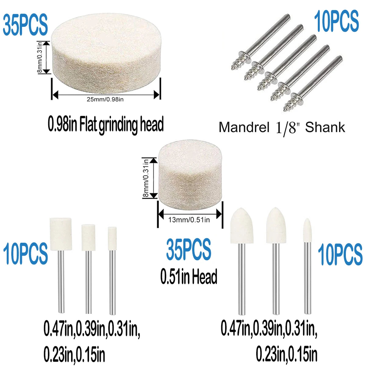Wool Felt Polishing Wheel Set 100/120/145Pcs – 3mm Rotary Tool Polishing Wheel Set Richie's 100pcs