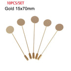 10pcs Cabochon Tray Cameo Brooch Pins Gold Silver DIY Craft Set Brooch Pin Set Richie's Gold 15x70mm