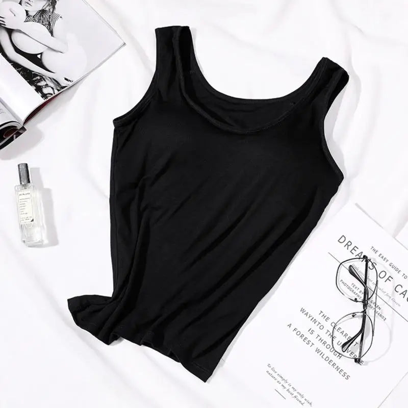 Women's Tank Top with Built-In Padded Bra – Slim Fit Cami Women's Cami Vest Top Richie's black XXL