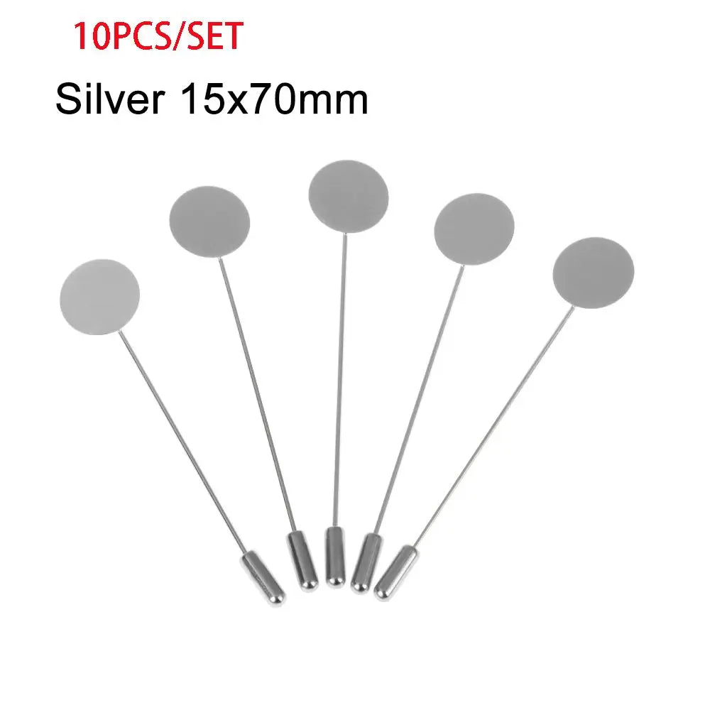 10pcs Cabochon Tray Cameo Brooch Pins Gold Silver DIY Craft Set Brooch Pin Set Richie's Silver 15x70mm