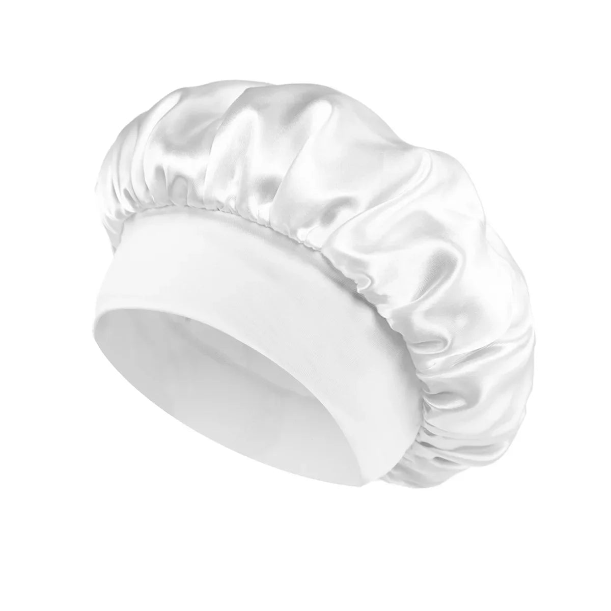 Satin Wide-Brim Sleeping Bonnet – Unisex Hair Care Night Cap Satin Sleep Bonnet Richie's WHITE