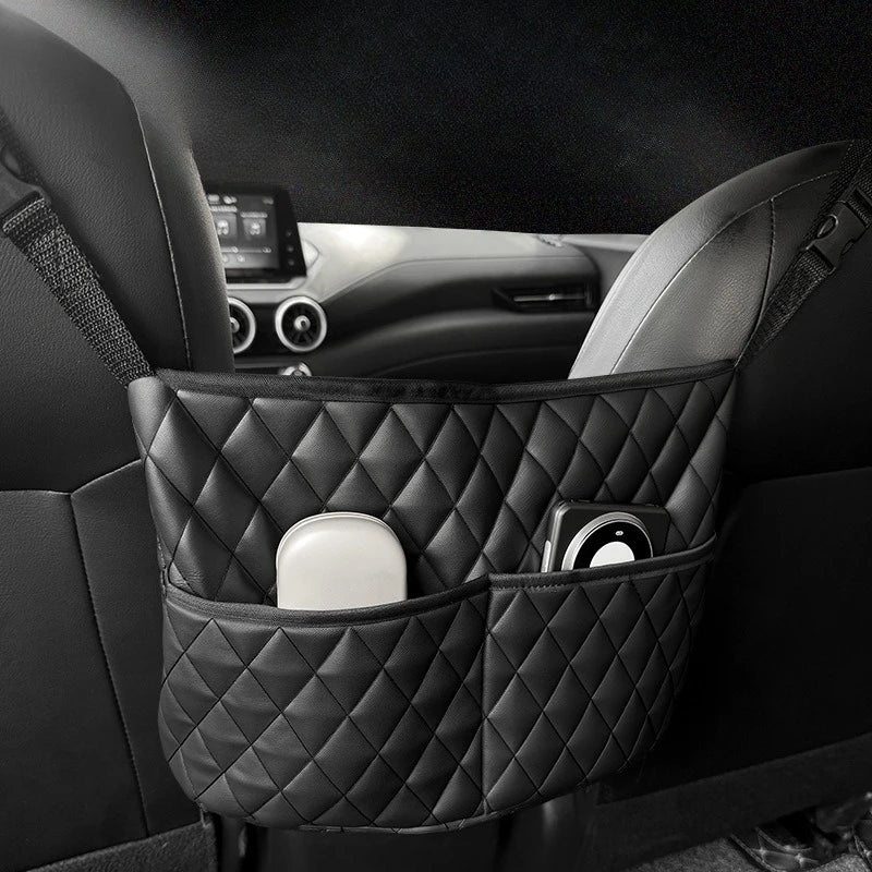 Large Leather Car Seat Back Organizer – Storage Mesh Bag Car Seat Organizer Richie's Black 1pc