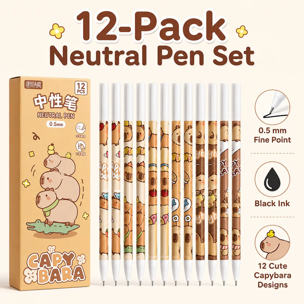 12 Capybara Gel Pens 0.5mm Fine Point Black Ink | Cute Set Gel Pen Set Richie's Default Title