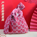 Chinese Tassel Wrist Bag Embroidery Hanfu Wedding Gift Pouch Wrist Bag Richie's red 3 with flowers