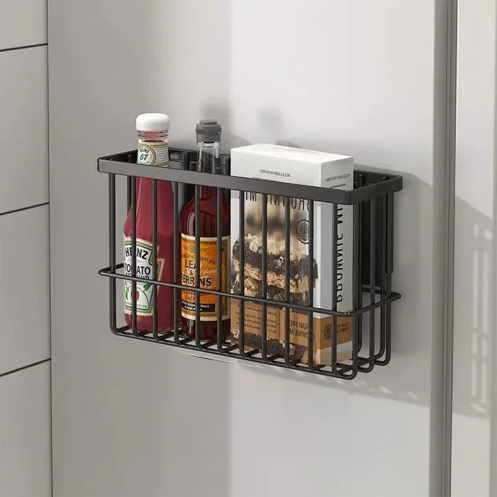 Magnetic Wall Storage Basket – No-Drill Kitchen Organizer Magnetic Storage Basket Richie's Black-S