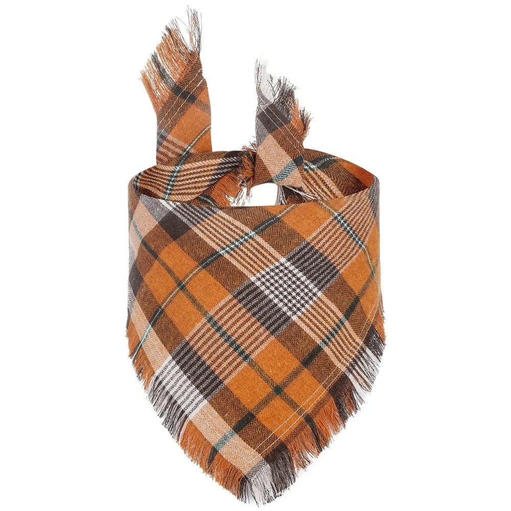 Plaid Dog Bandana with Tassel Edges – Washable Pet Scarf Dog Bandana Richie's 02