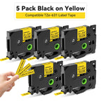 5-Pack TZe-231 Laminated Label Tape – Brother P-Touch Compatible Label Printer Tape Richie's 5PK Black on Yellow 6mm