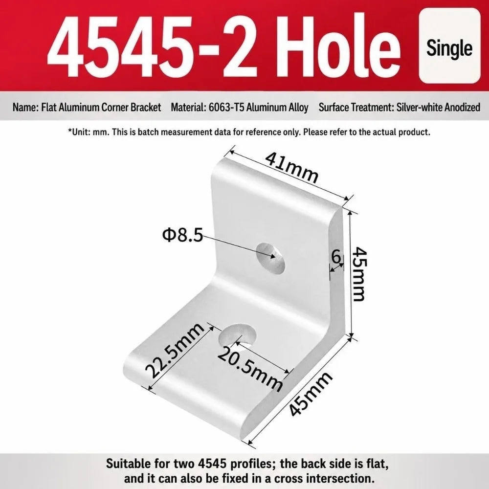 90° Aluminum Angle Bracket – Flat Corner Joint for Frames Corner Angle Bracket Richie's 4525-2Hole Silver