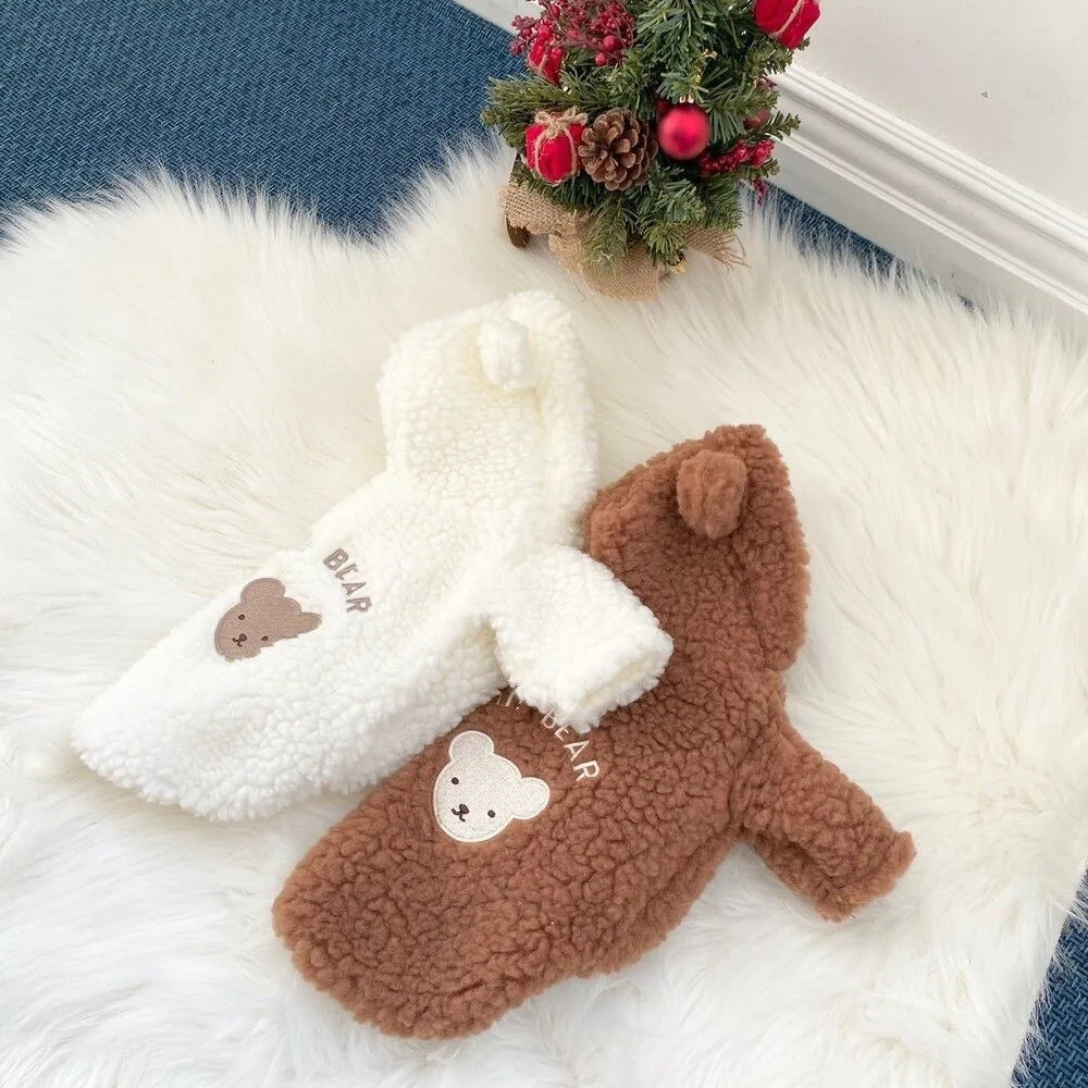 Cartoon Bear Plush Dog Hoodie with Hat – Warm Winter Pet Coat Pet Winter Hoodie Richie's