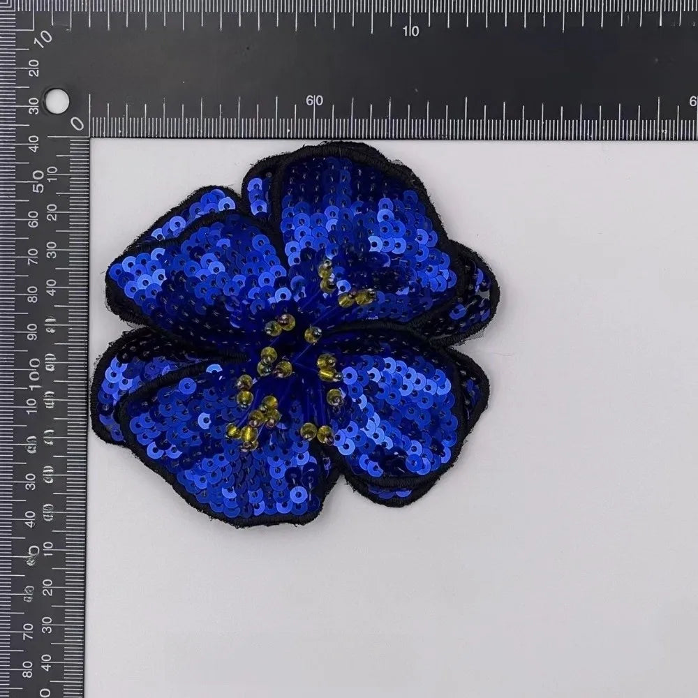 Handmade Beaded Flower Sequin Sew-On Applique Patch – 11–12cm Sew-On Applique Patch Richie's Dark Blue