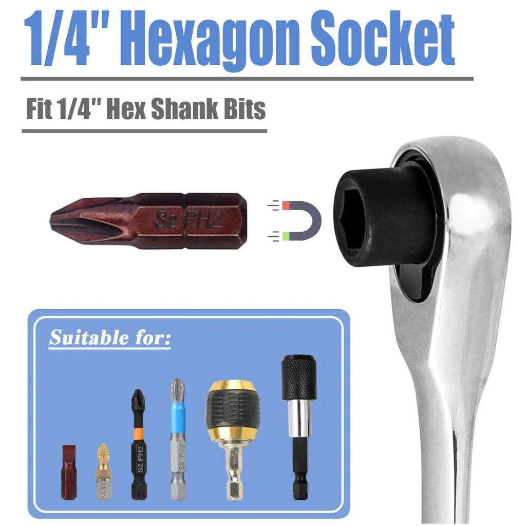 1/4" Mini Ratchet Wrench 72-Tooth Double Head Hex Bit Driver Mini Ratchet Wrench Richie's