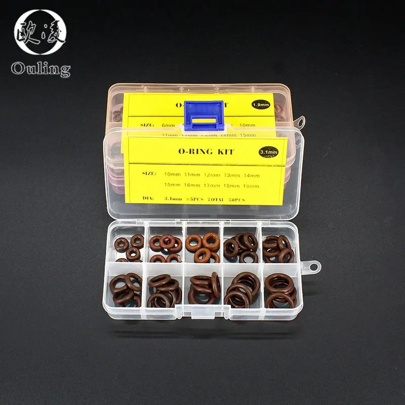 FKM O-Ring Kit 100pcs Fluorine Rubber Gasket Seal Assortment O-Ring Seal Kit Richie's