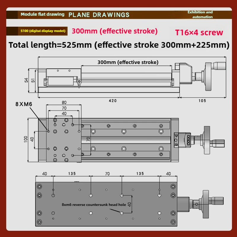 XYZ Manual Linear Slide Table Digital Display & Handwheel S100 Linear Slide Table Richie's S100-300MM-H