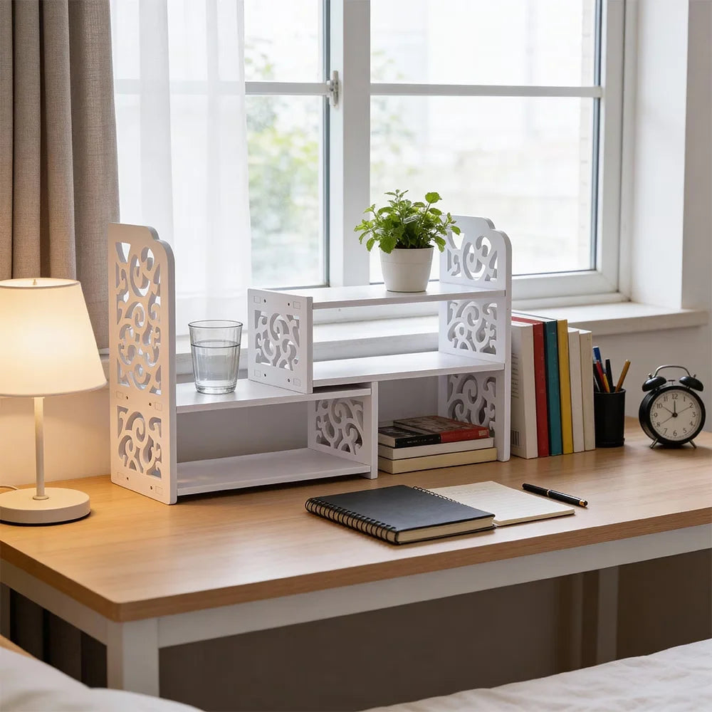 Scalable White Desktop Stationery Organizer & Bookshelf Desktop Organizer Richie's
