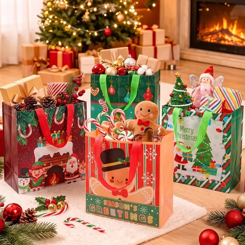 Christmas Non-Woven Tote Bags Set of 4 – Santa & Snowman Christmas Gift Bags Richie's