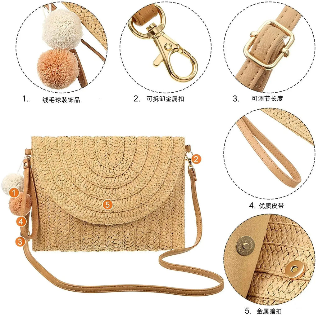 Women's Straw Wicker Crossbody Bag – Summer Beach Clutch Purse Straw Crossbody Bag Richie's