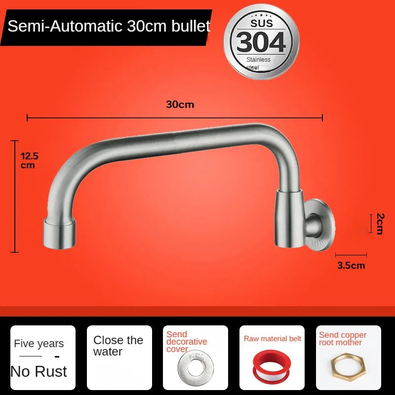 SUS304 Stainless Steel Wall Mount Kitchen Faucet – Swivel Spout Kitchen Faucet Richie's Bullet 30CM